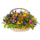 Gran cesto di Girasoli iris rose arancio e bacche rosse