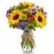 Bouquet di girasoli e fiori blu