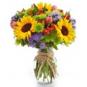 Bouquet di girasoli e fiori blu