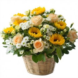 Girasoli e rose in cesto