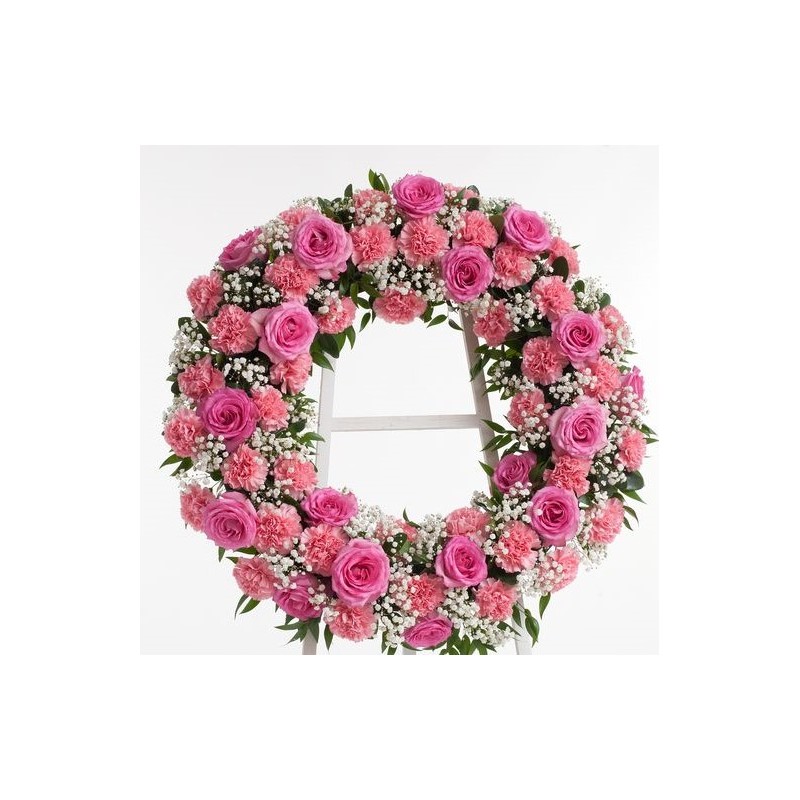 Corona di rose e fiori rosa di arredo 