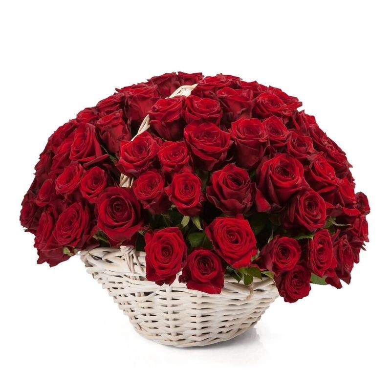 Cento rose rosse in cesto