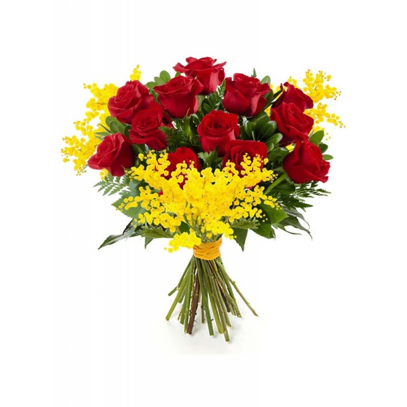 Rose rosse e mimosa
