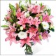 Deck gi lilies and pink lisianthus white