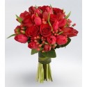 Bouquet of red tulips and red roses 