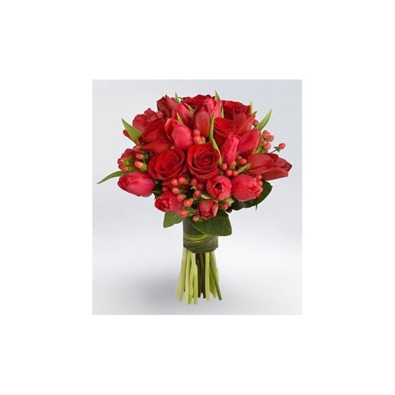 Bouquet of tulips and iris blue