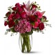 Combinazione di 12 rose rosse, gigli rosa,garofani rosa fiori d'arredo e verde complementare