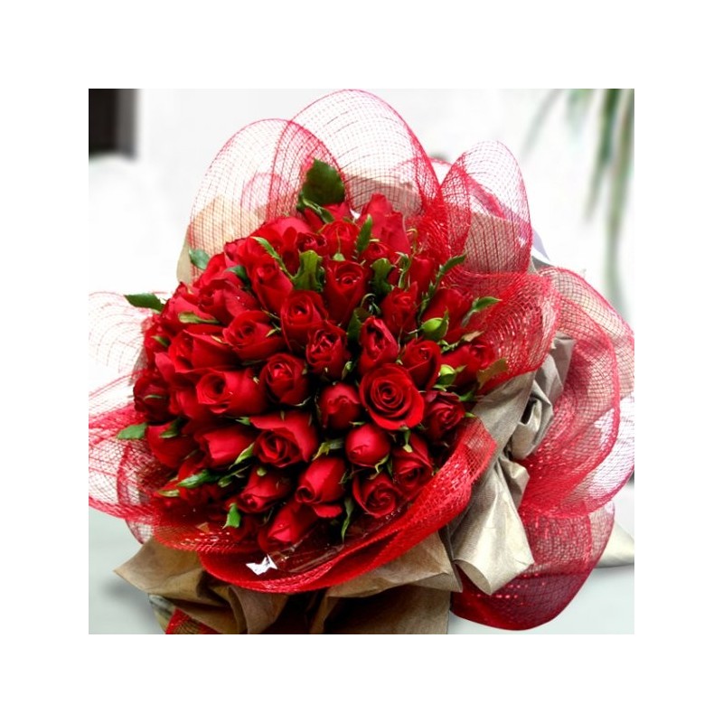  San Valentino1-grand bouquet de 40rose rouge vert des feuilles